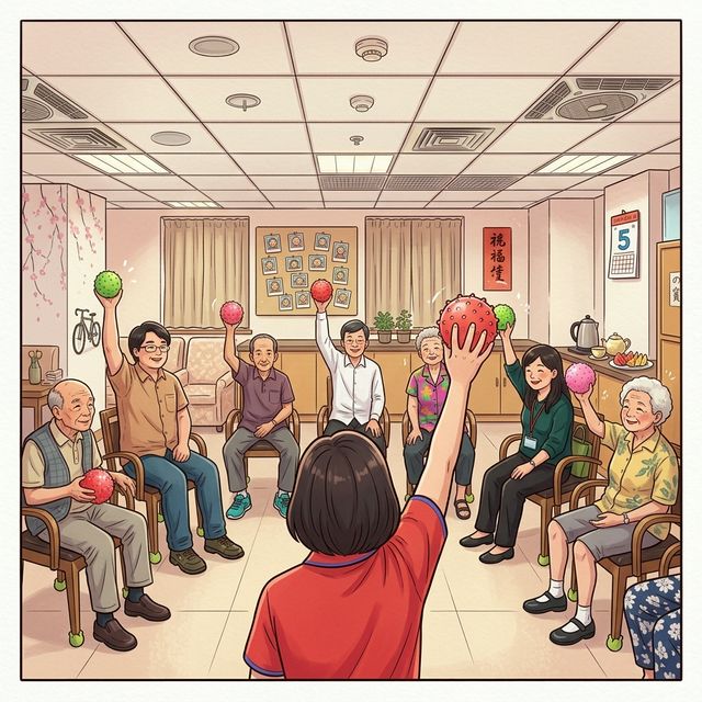 Chinese older adults joining a group activity in a day care centre (Comic)