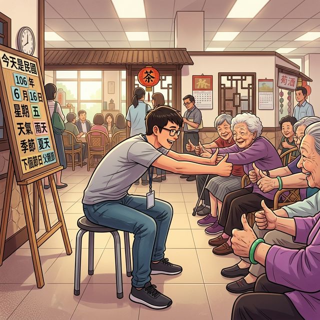 Chinese older adults taking part in a guided activity session at a day care centre (Comic version)